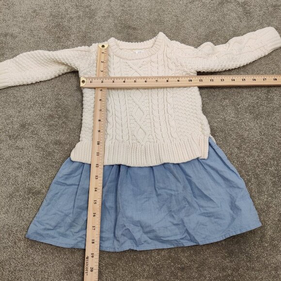 Gap Girl's Sweater Dress in Ivory Size 3T Cable Knit 100% Cotton Shirt Skirt - Picture 3 of 7